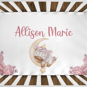 Personalized Unicorn Crib Sheets, Unicorn Theme Crib Bedding, Girl Crib Sheet, Mini Crib Sheet, Custom Baby Gift SB-1007