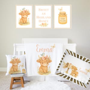 Baby Girl Crib Bedding Set, Highland Cow Crib Bedding, Custom Baby Blanket, Country Nursery Decor, Cow Baby Bedding