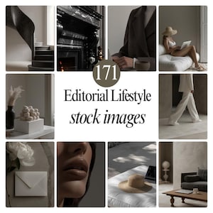 Può includere: Una collezione di 171 immagini stock editoriali lifestyle in toni neutri che include una scala a chiocciola, un camino, una persona con cappotto, un cappello da sole, decorazioni bianche, una busta bianca, labbra e mobili d'interni.