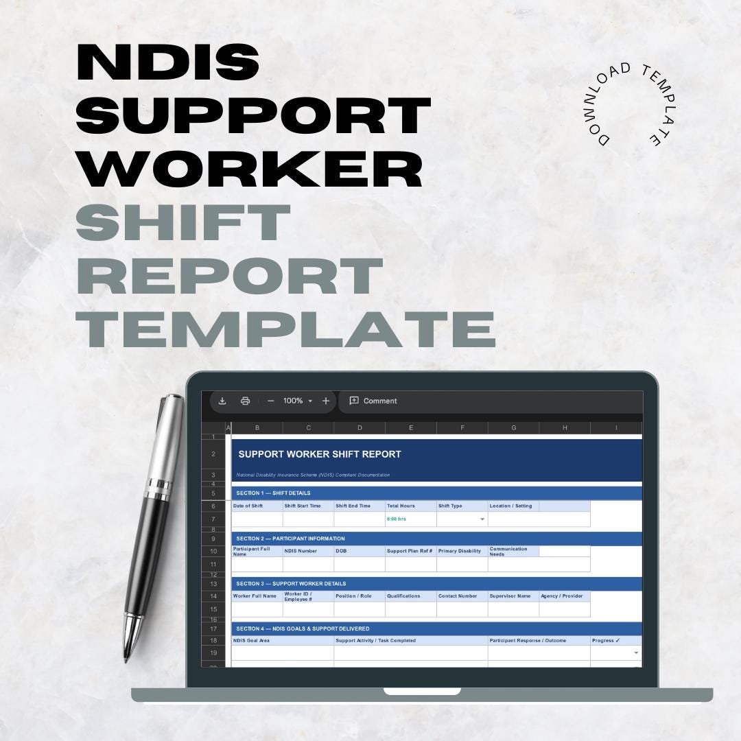 Support Worker Shift Note Example NDIS Support Worker Shift Report Template | Disability Support ...