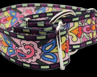 Martingale Collar, Humane Collar, Non-Slip Collar, No Slip Collar- Pink Stained Glass