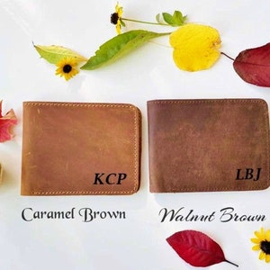 Cartera de cuero para hombres, regalo de Navidad personalizado, súper delgado, regalo para él, para novio, papá, padre, titular de la tarjeta de cuero, regalo de aniversario