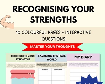 Recognising Your Strengths Worksheet for Mental Health, Digital Product, Canva sheet, Psychologist Tools, Coping Skills, Anxiety Resources
