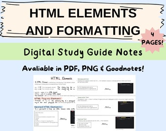 HTML Elements, html formatting, Python, Java, Coding notes, Programming, STEM, Printable, Web Design, GCSE, Goodnotes, Digital guide