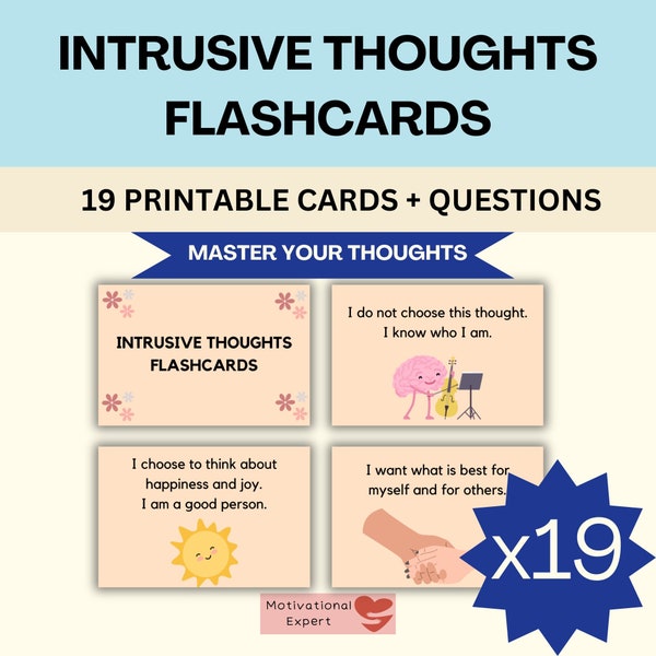 Intrusive Thoughts Coping Therapy Flashcards, Positive Psychology, Affirmations, Anxiety Coping Cards, Mindfulness Cards, OCD Exercise