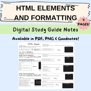 Elementi HTML, formattazione html, Python, Java, Note di codifica, Programmazione, STEM, Stampabile, Web Design, GCSE, Goodnotes, Guida digitale