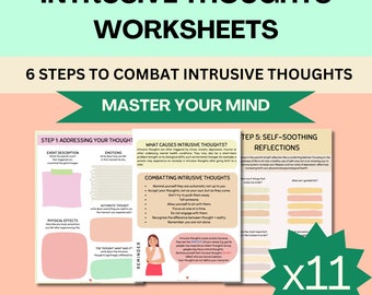 Intrusive Thoughts Worksheets, Positive Psychology, Affirmations, CBT, Coping Skills, Mental Health Resource, OCD, Self Help, Self Care