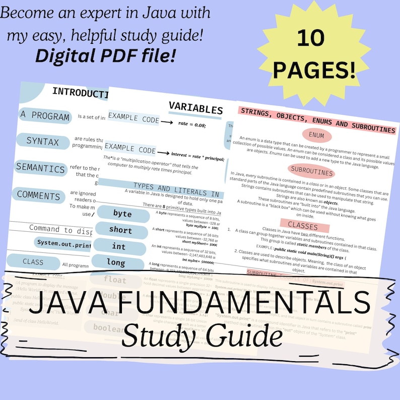 Java Basics, Java Study Guide, Coding Course,stem, GCSE, Computer ...