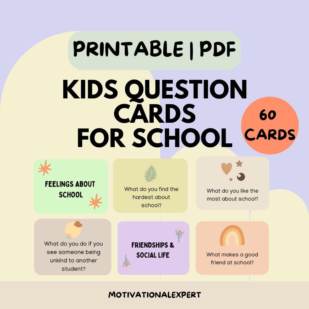Kids Question Card Kids' School Question Therapy Cards, Conversation Starters, Counseling ...