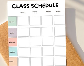 Terug naar klasrooster op de eerste schooldag, academische planner voor universiteit, studentenplanner, afdrukbaar schema voor klassenplanner