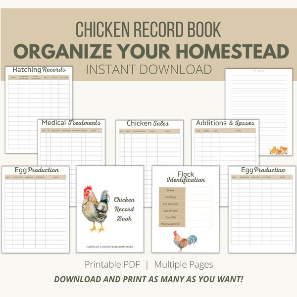 Chicken Record Keeping Log Book, Homestead Chicken Record Book, Chicken Record Keeping, Backyard Chicken Journal