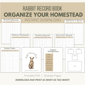 Libro de registro de conejos, Diario de mantenimiento de registros de conejos imprimible, Registro de conejos imprimible, Registros de conejos, Carpeta de Homestead, Registros de conejos de Homestead
