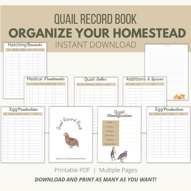 Quail Record Book, Printable Quail Record Books, Quail Flock Tracker Etsy