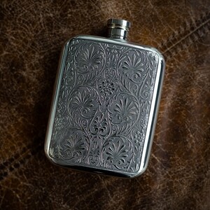 Pewter Hip Flask with Victorian Floral Design | Birthday Gift, Bridesmaids Gift, Retirement Gift