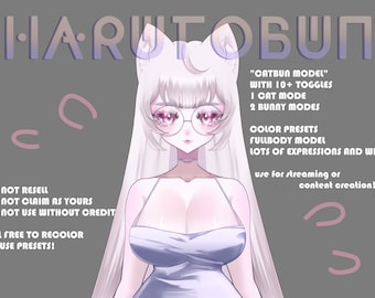 Ready to use - &quot;CATBUN&quot; Vtuber Model - 10+ Toggles for streaming or content creation