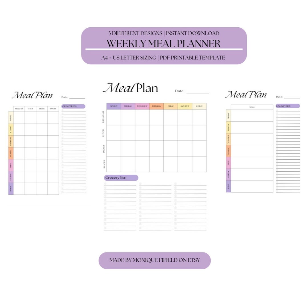 Printable 7-day Meal Planner Food Diary Grocery List Meal - Etsy