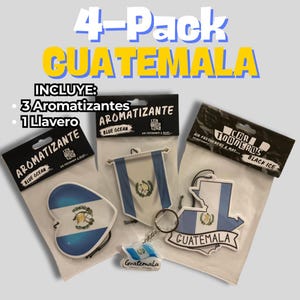 4 Pack GUATEMALA / 3 Aromarizante, 1 Llavero / MexicanGuatemala Products / Chapines