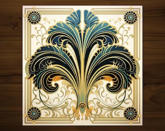 Art Nouveau Decorative Tile | Drink Coaster | Vintage Home Decor | Glossy Ceramic | Hand Made