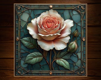 Rose Art Nouveau Ceramic Project Tile: Floral Art Deco Inspired Decorative Wall Decor | Coaster