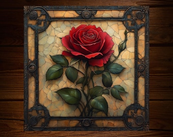 Red Rose Art Nouveau Renovation Ceramic Tile: Art Deco Floral Wall Decor