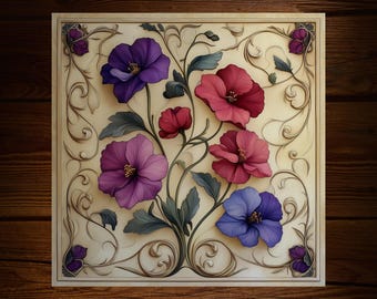 Art Nouveau Ceramic Tile: Sweet Pea Floral Art Deco Wall Decor | Coaster
