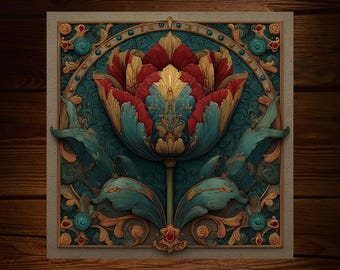 Art Nouveau Tulip Tile: Decorative Floral Glossy Ceramic Decor Art Deco | Drink Coaster Optional