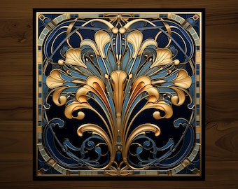 Art Nouveau Tile: Vintage Style Art Deco Decor Handmade Glossy Ceramic | Drink Coaster Optional
