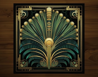 Art Nouveau Decorative Tile | Drink Coaster | Vintage Home Decor | Glossy Ceramic | Hand Made