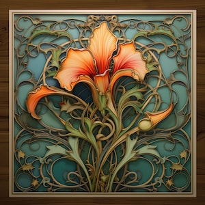Bellflower Art Nouveau Decorative Tile | Drink Coaster | Desert Home Decor | Glossy Ceramic | Hand Made