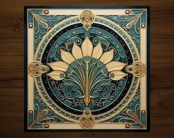 Art Nouveau Decorative Tile | Drink Coaster | Art Deco | Glossy Ceramic | Hand Made AA127