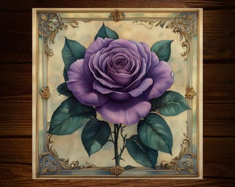 Purple Rose Art Nouveau Renovation Ceramic Tile: Art Deco Floral Wall Decor