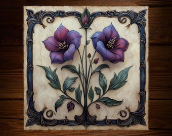 Art Nouveau Bellflower Renovation Tile: Handmade Glossy Ceramic Floral Decor | Coaster