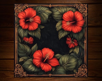Hibiscus Art Nouveau Ceramic Renovation Tile: Art Deco Floral Wall Decor
