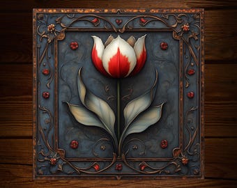 Art Nouveau Tulip Tile: Decorative Floral Botanical Decor Art Deco Glossy Ceramic