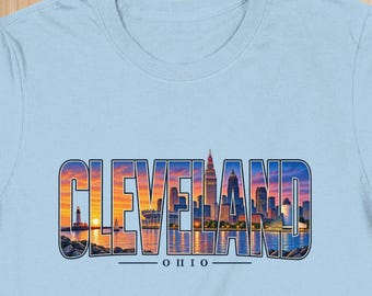 Cleveland Ohio Skyline T-Shirt, Lake Erie Sunset Graphic Tee, Vintage Cleveland Cityscape Souvenir Shirt, Ohio Hometown Pride Gift For Him