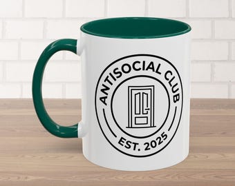 Anti-Social Club Minimal Door Line Art Mug | Ceramic Coffee Cup, Black Handle & Interior