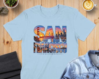 San Francisco California T-Shirt, Vintage SF Skyline Sunset Shirt, Retro Golden Gate Bridge Travel Tee, Bay Area Vacation Souvenir Gift