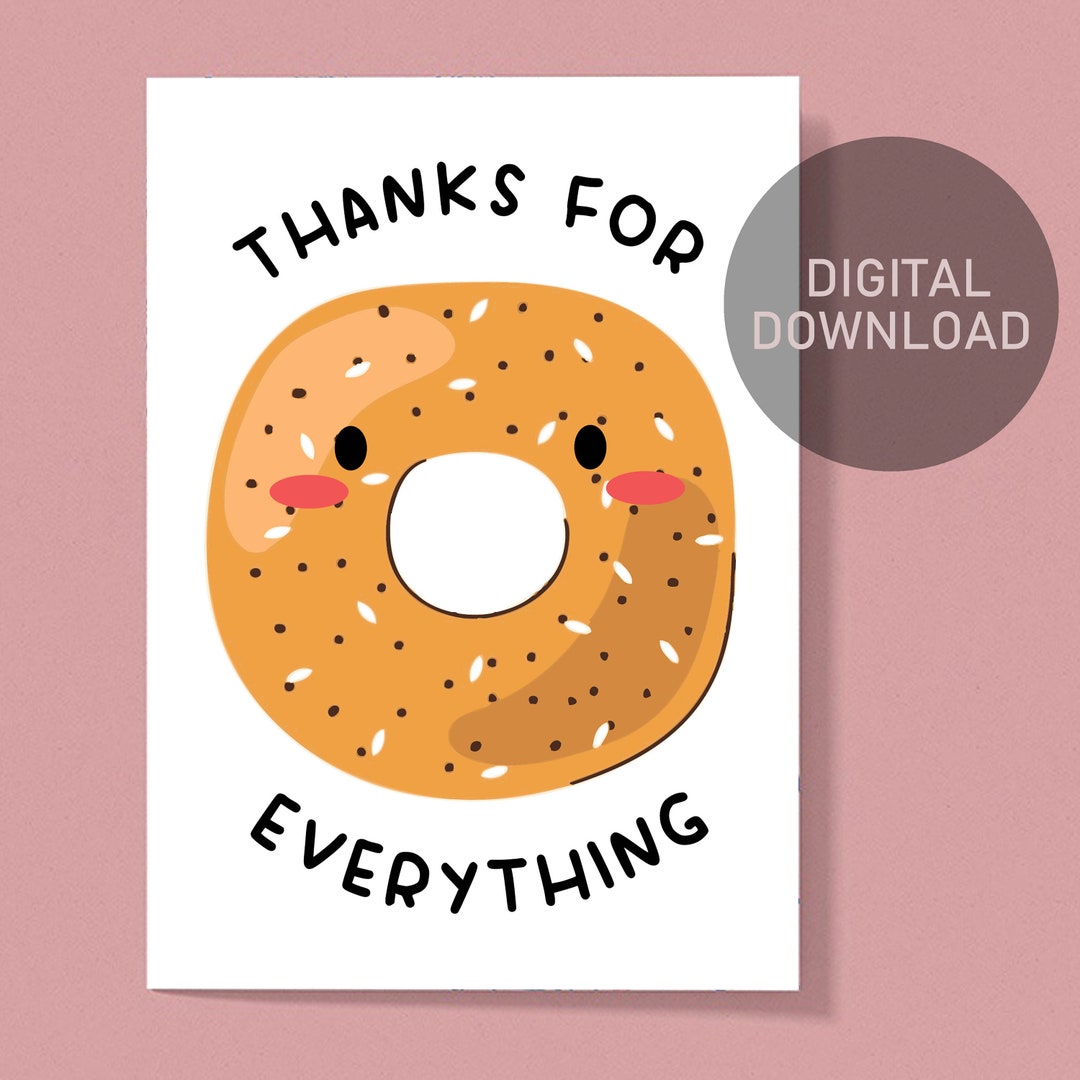 Bagel Card Thank You Card Funny Thank You Thanks for Etsy