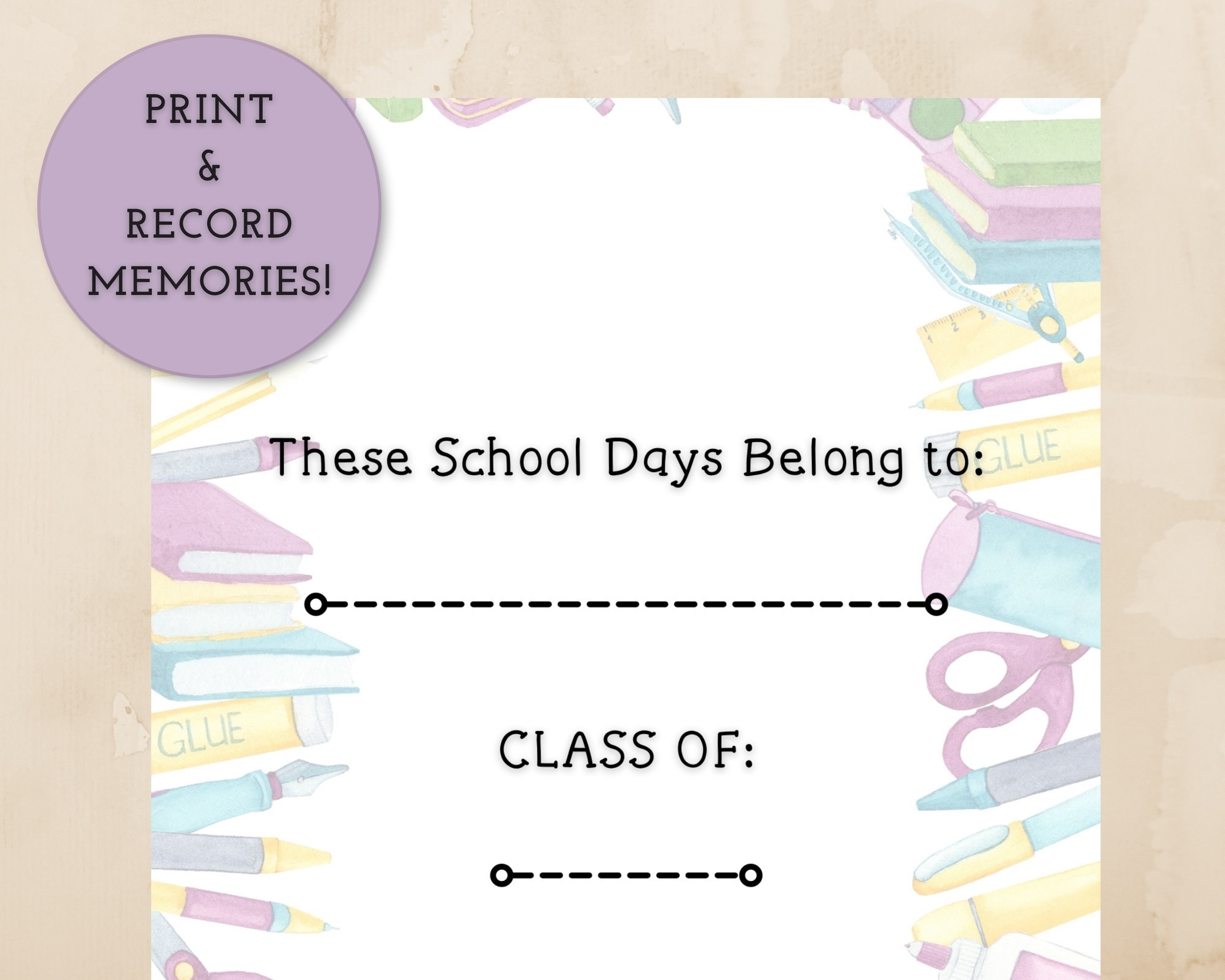 Blue School Days Printable Memory Book Pages, School Memories, Pre-k to ...