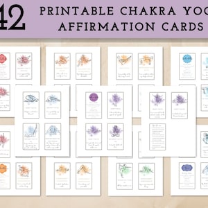 Tarjetas de afirmación positiva de Chakra Yoga imprimibles, herramienta para profesores de yoga, afirmaciones positivas, baraja de cartas imprimible para amantes del yoga