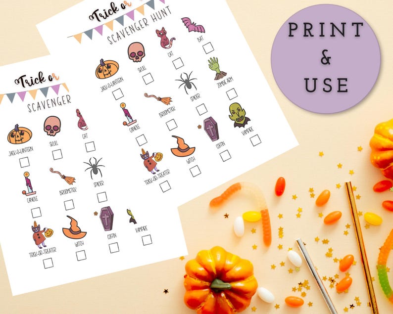 Printable Halloween Scavenger Hunt, Trick or Treat Scavenger Hunt, Fun ...