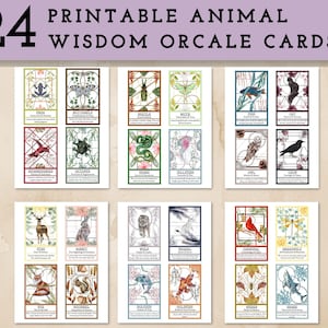 Afdrukbaar dieren orakelkaartenspel, 24 kaarten, kaarten dieren omen, orakelkaarten, kaarten verzamelen, tarotkaarten, cadeau dierenliefhebber, waarzeggerij