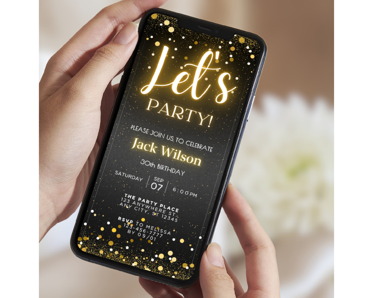 Black and Gold Party Invitation, Editable Canva Template (digital) - Etsy