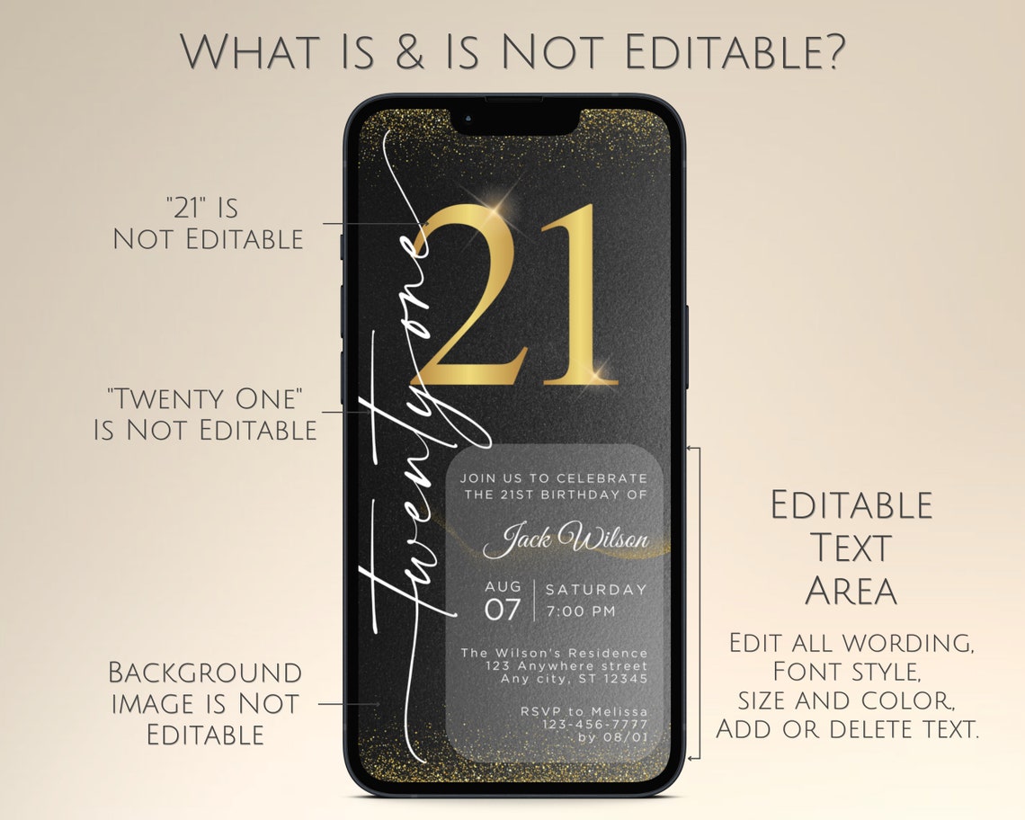 Black and Gold 21st Birthday Invitation Template (digital) - Etsy