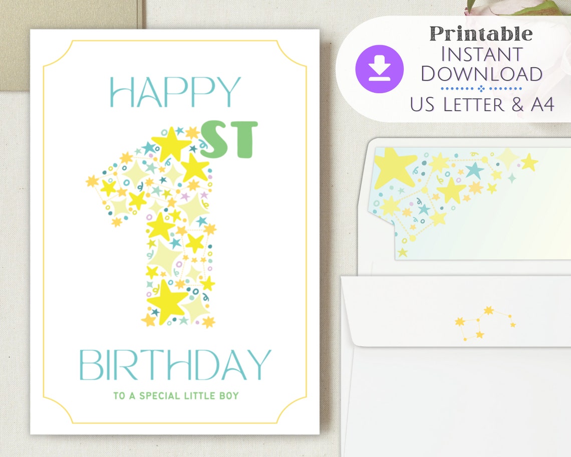 1st Birthday Birthday Card Printable Star Birthday Card - Etsy