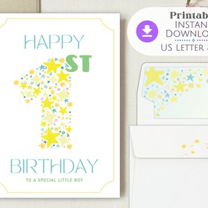1. Geburtstag Geburtstagskarte Printable Geburtstagskarte Sterne sofort Download Print zu Hause