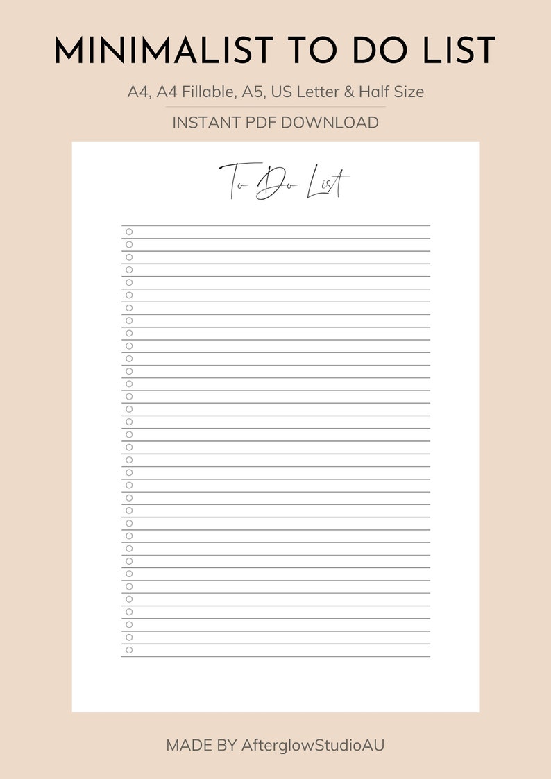Minimalist to Do List Printable Simple Tasks List Template - Etsy