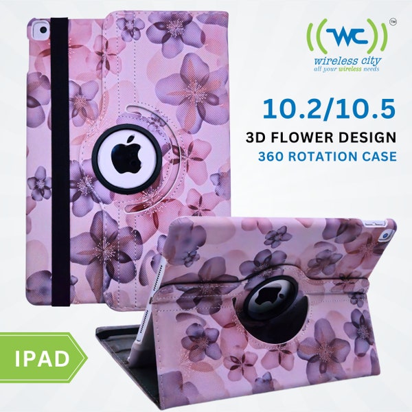 Wireless City 360 Rotation Flower Design iPad Case - Fits iPad 9th/8th/7th Gen 10.2 Inch, Pro 10.5 Inch, Air 3rd Gen