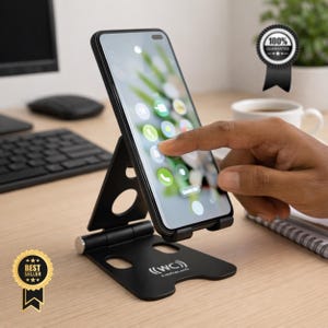 Adjustable Foldable Phone & Tablet Stand | Metal Desk Holder for iPhone iPad Samsung