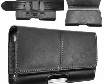 Cell Phone Holster, Genuine Leather Horizontal Belt Case, Belt Clip Phone Pouch, Leather Waist Holster for iPhone & Samsung, Gift for Men